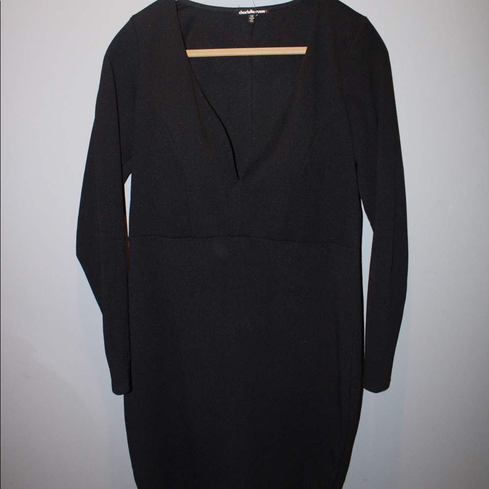 Black low cut body con dress